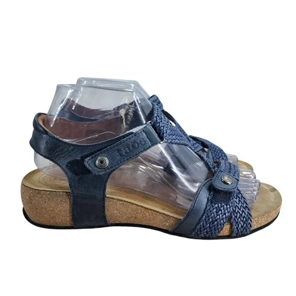 Taos Universal Blue Leather Comfort Wedge Sandals Size 38 US 7-7.5 Adjustable - Picture 11 of 13
